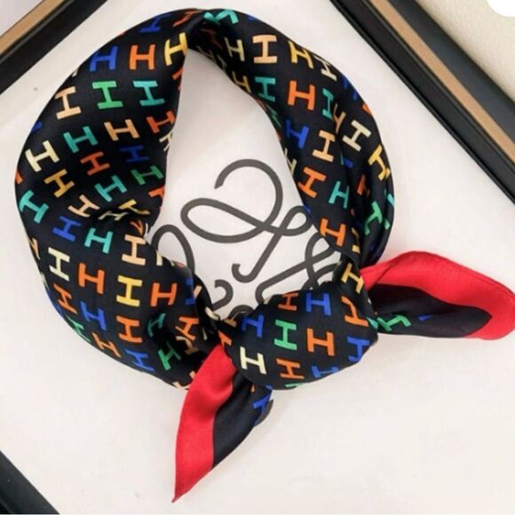 Designer Inspired H Logo Silk Square Scarf - Picture 1 of 12